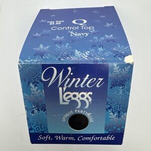 Vintage 90's Winter Leggs Pantyhose Size Q Queen Black Control Top 1998 Navy